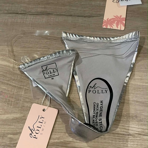 Oh Polly NWT Silver Metallic “midnight Swim” HTF micro Bikini*read*clear straps - Picture 2 of 4